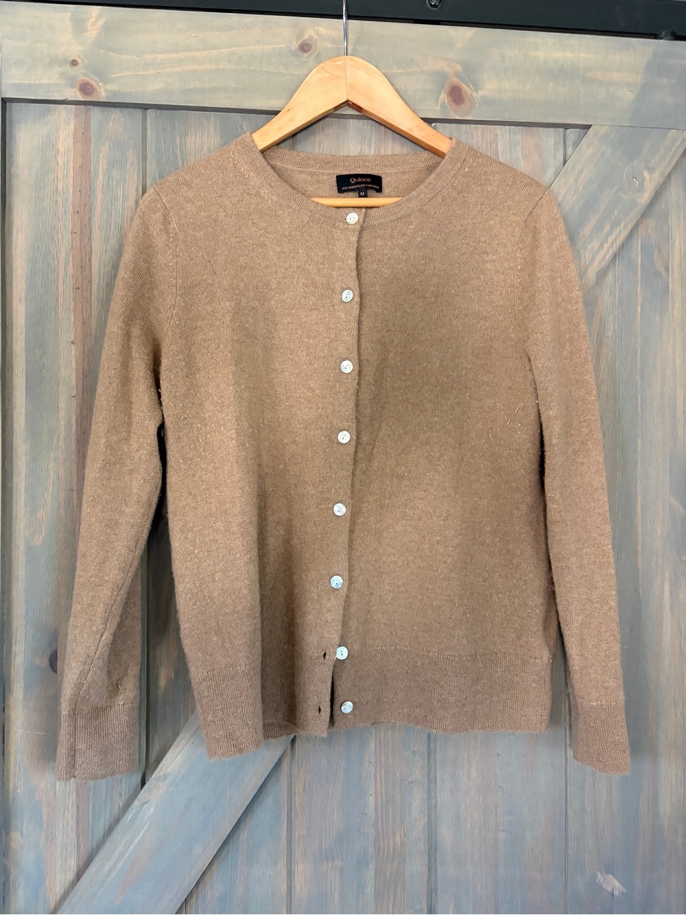 Quince Women's Button-Front Cashmere Cardigan in Taupe
